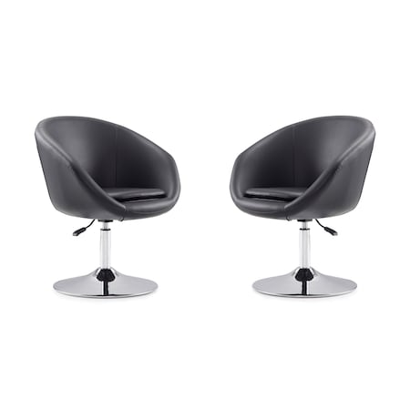 Manhattan Comfort Hopper Swivel Adjustable Height Faux Leather Chair in Black and Polished Chrome, PK2 2-AC036-BK